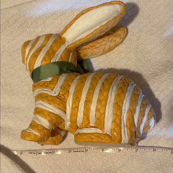 Easter Rabbit Whimsical Tan and White Bunny with Green Bow - Picture 12 of 12